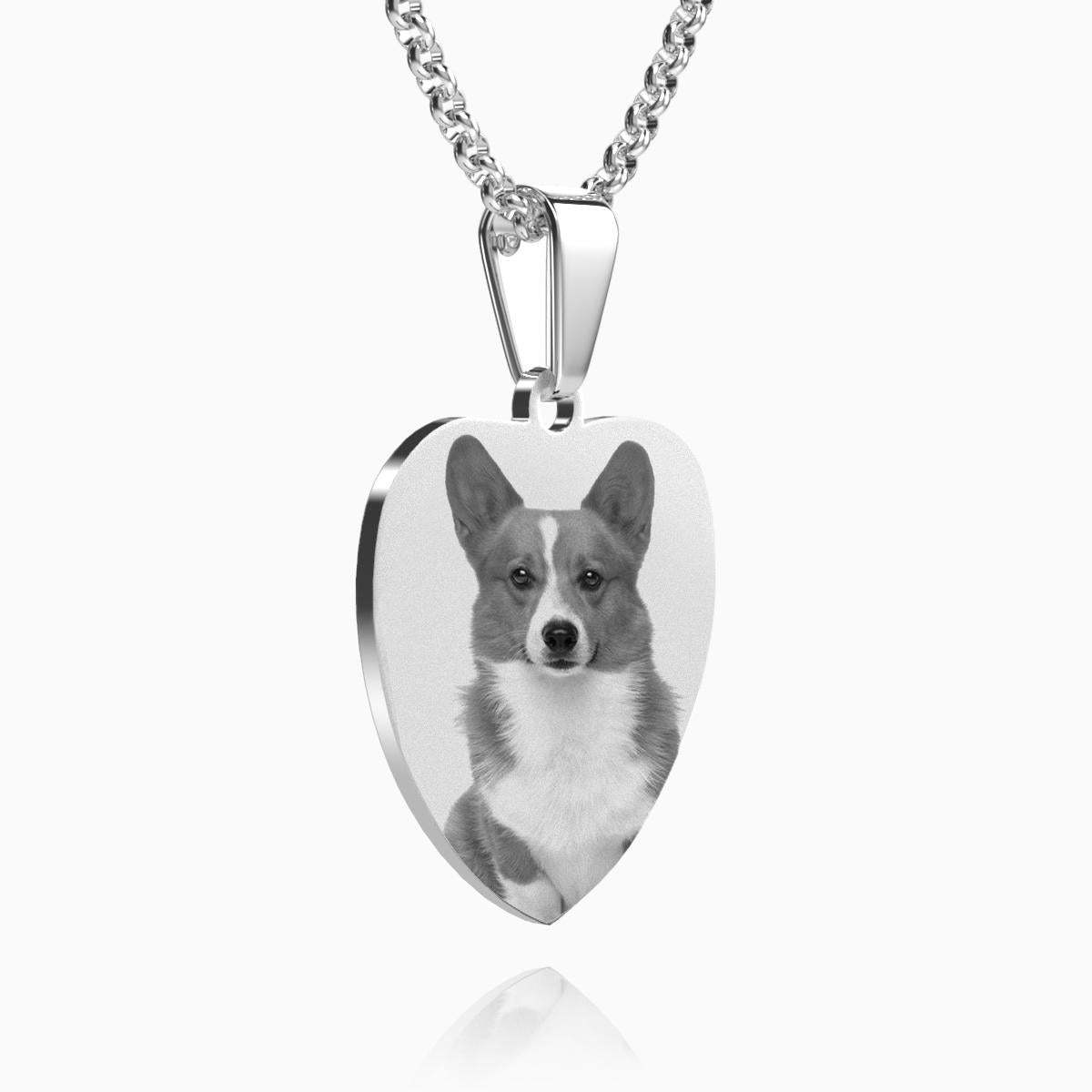 Women's Heart Photo Engraved Tag Necklace With Engraving Stainless Steel Gifts For Pet