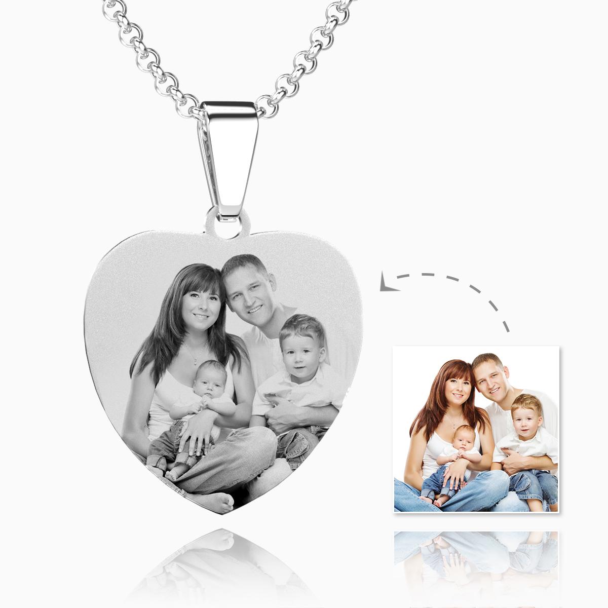 Women's Heart Photo Engraved Tag Necklace With Engraving Stainless Steel Gifts For Family