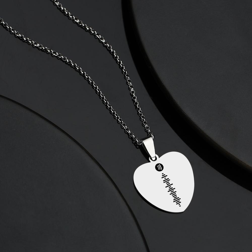 Scannable Spotify Code Necklace Engraved Heart Tag Necklace Custom Music Song Necklace Gifts for Girlfriend - 