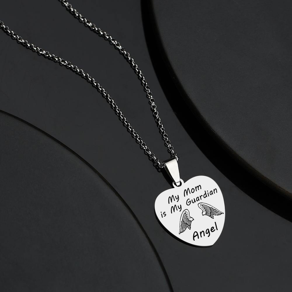 Photo Engraved Tag Necklace with Engraving Stainless Steel with Wings Gifts for Mother's Day - soufeelus