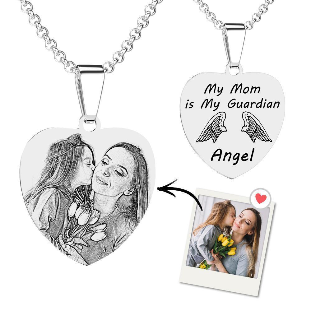 Photo Engraved Tag Necklace with Engraving Stainless Steel with Wings Gifts for Mother's Day - soufeelus