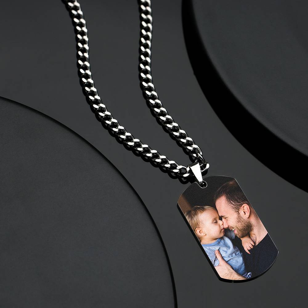 Men's Photo Tag Necklace With Engraving Stainless Steel Gifts For Him - 