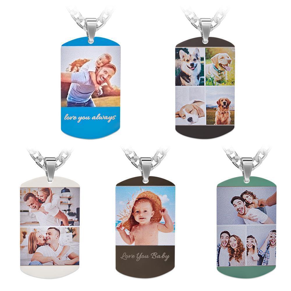 Photo Tag Necklace with Two Pictures Colorful Effect Grey - soufeelus