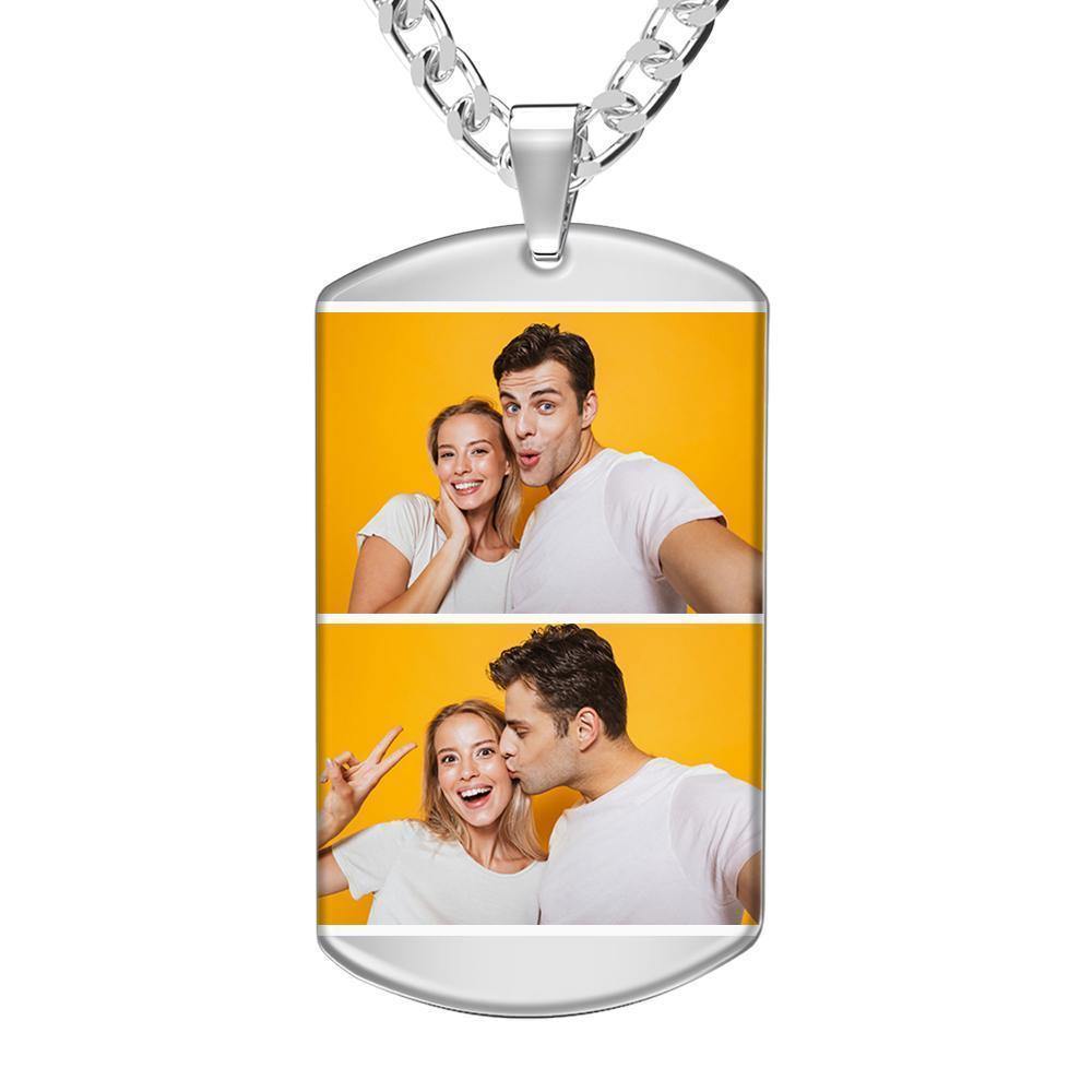 Photo Engraved Tag Necklace with Engraving Colorful Effect Grey - soufeelus