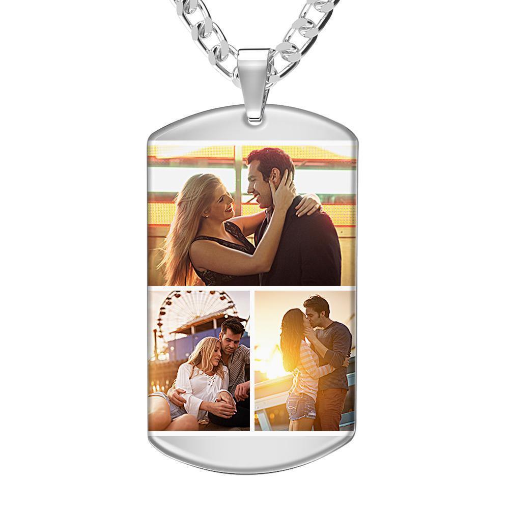 Photo Engraved Tag Necklace with Engraving Colorful Effect Green - soufeelus