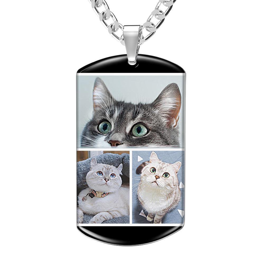 Photo Tag Necklace with Two Pictures Colorful Effect Grey - soufeelus