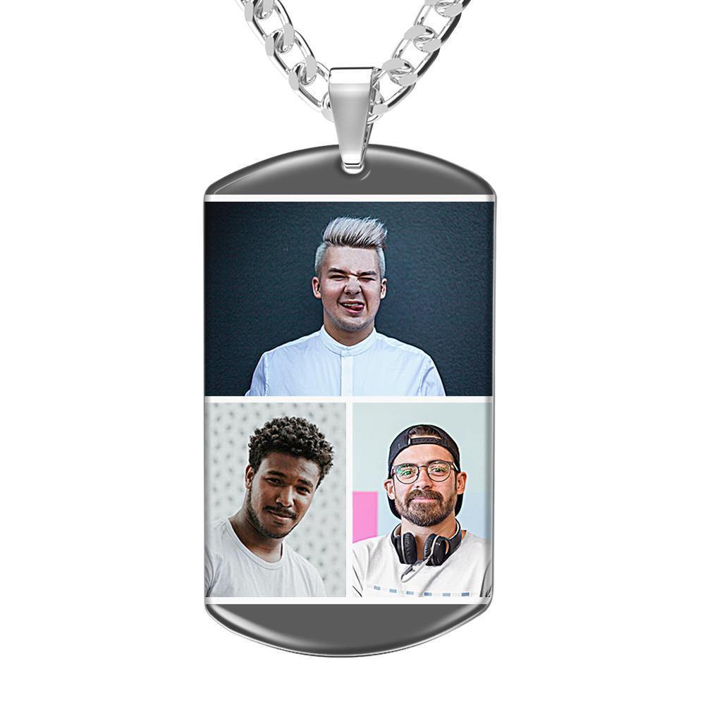 Photo Tag Necklace with Two Pictures Colorful Effect Grey - soufeelus