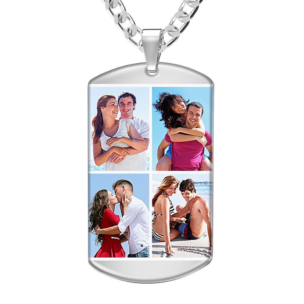 Photo Engraved Tag Necklace with Engraving Colorful Effect Green - soufeelus