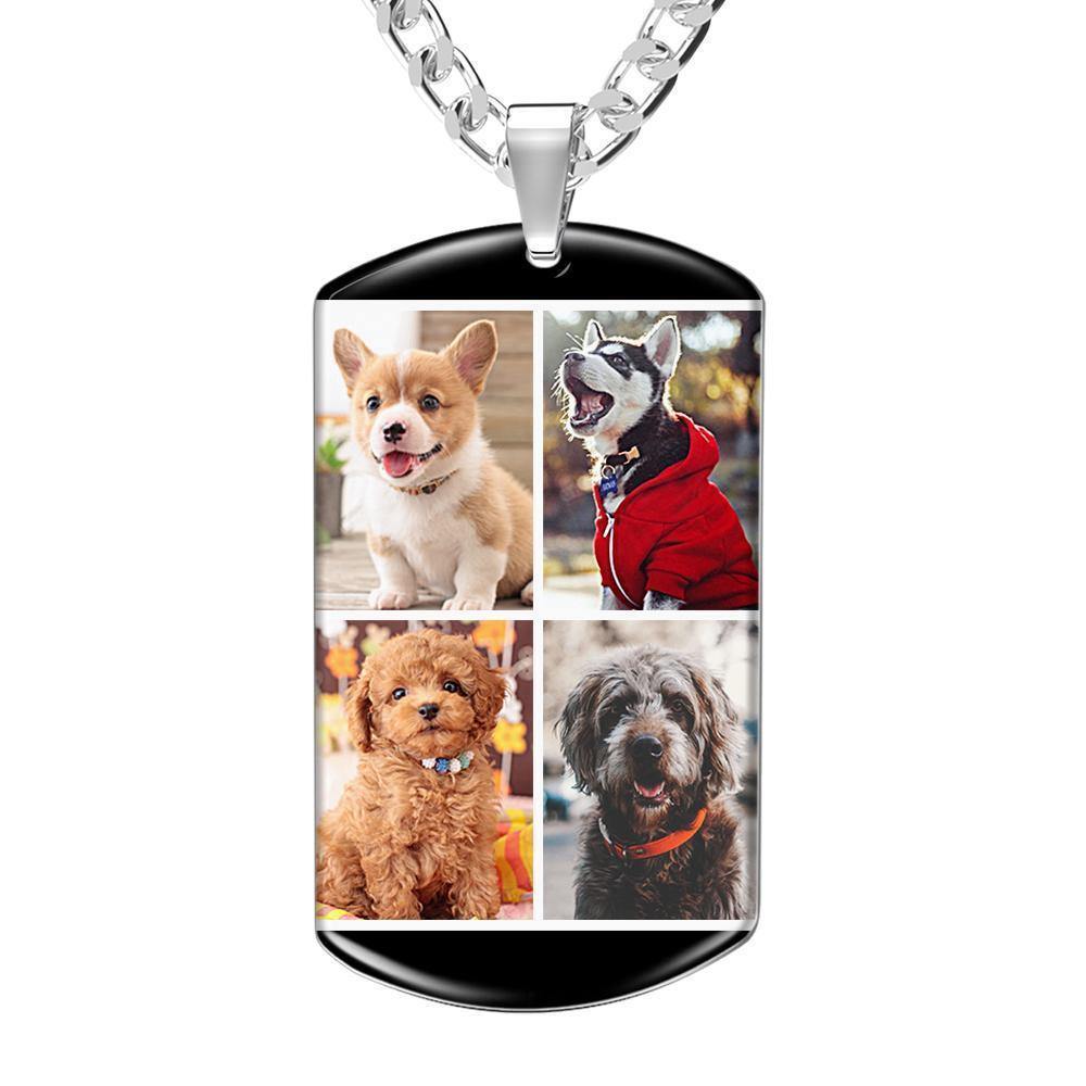 Photo Tag Necklace with Two Pictures Colorful Effect Grey - soufeelus