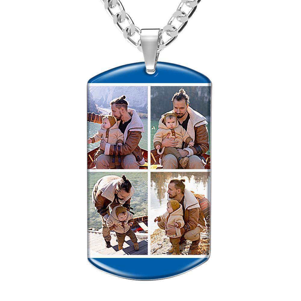 Photo Engraved Tag Necklace with Engraving Colorful Effect Grey - soufeelus