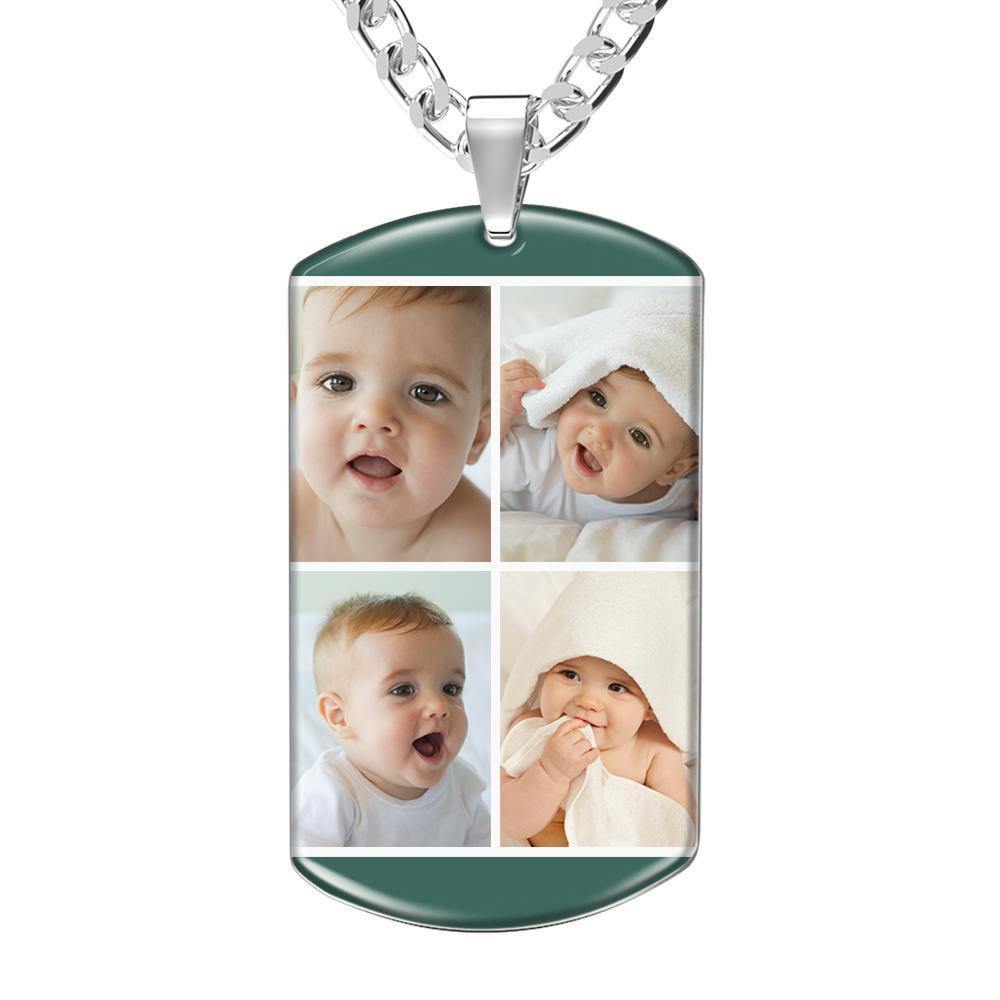 Photo Tag Necklace with Two Pictures Colorful Effect Black - soufeelus