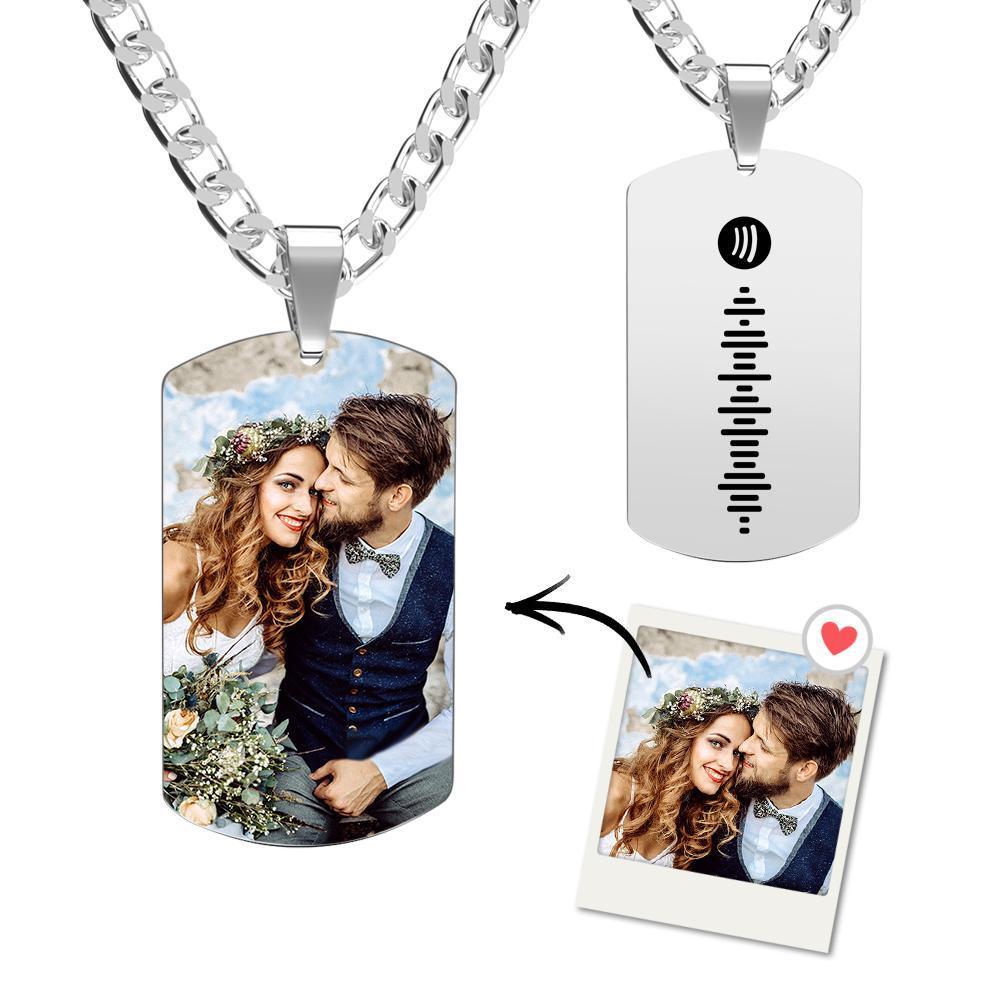 Scannable Spotify Code Necklace Tag Engraved Necklace Gifts for Him - 
