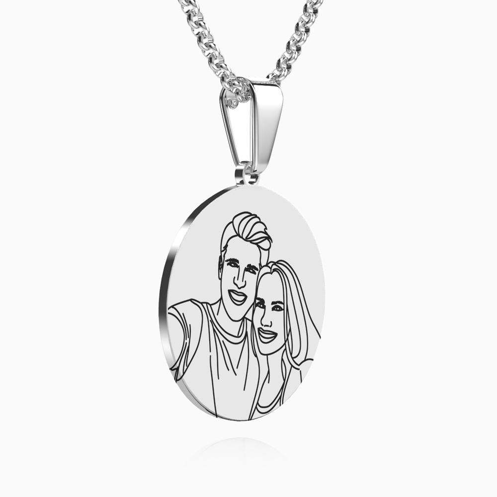 Custom Line Art Photo Engraved Necklace Stainless Steel Round Gift for Her - soufeelmy