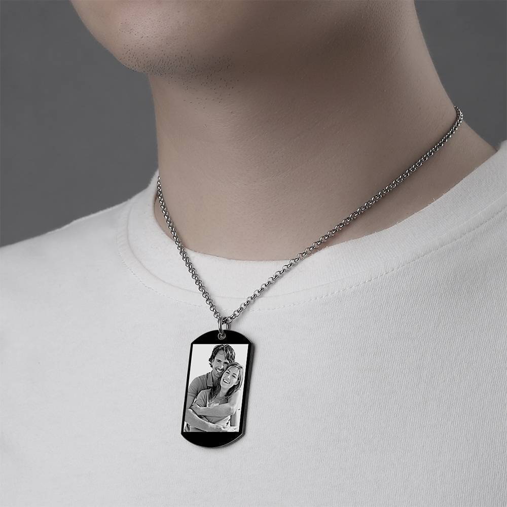 Men S Photo Engraved Tag Necklace With Engraving Black -