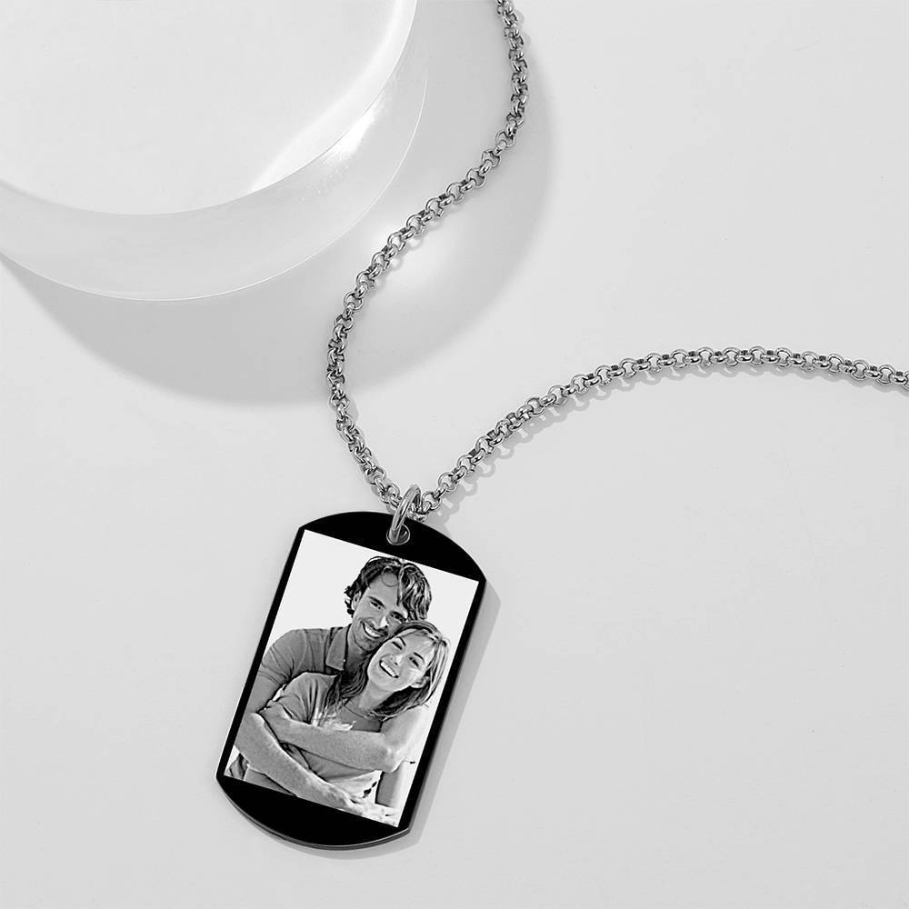 Men S Photo Engraved Tag Necklace With Engraving Black -