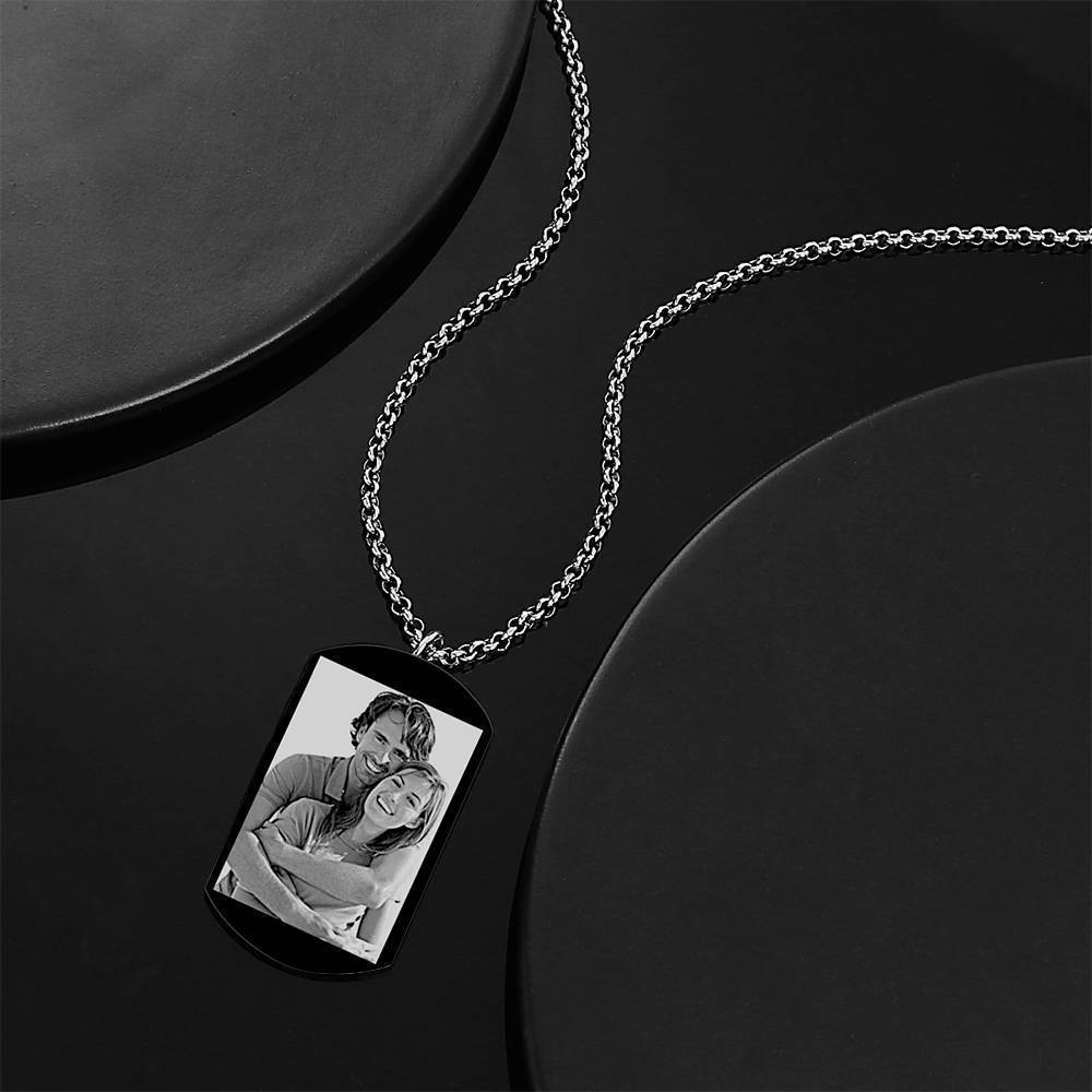 Men S Photo Engraved Tag Necklace With Engraving Black -