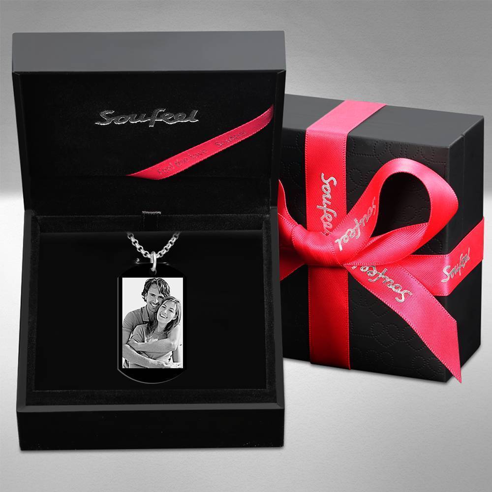 Men S Photo Engraved Tag Necklace With Engraving Black -