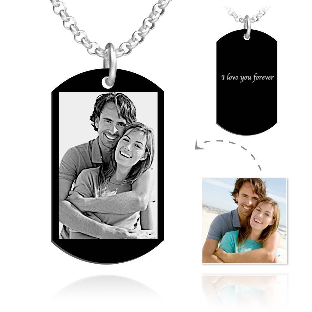 Men S Photo Engraved Tag Necklace With Engraving Black -