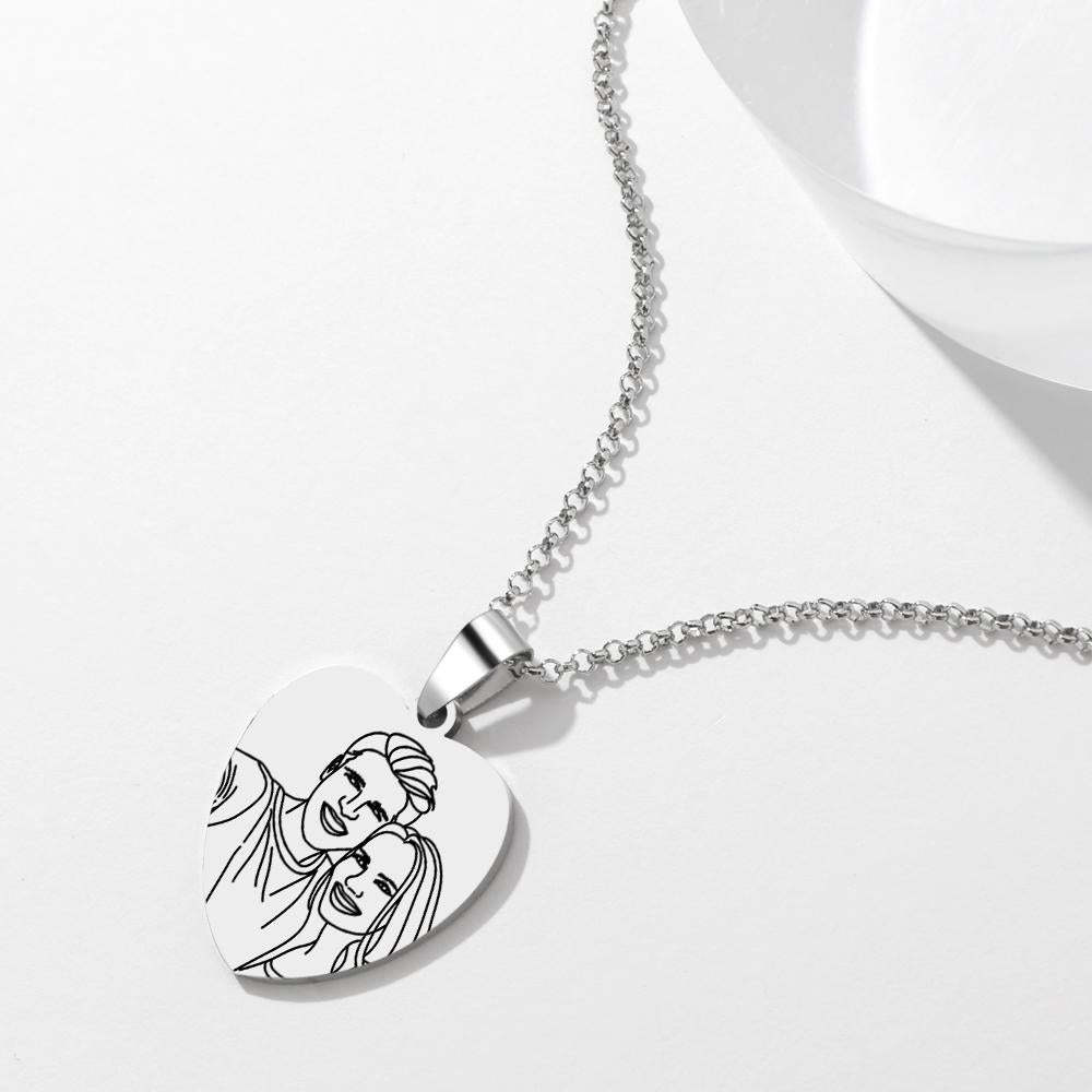 Custom Line Art Photo Engraved Necklace Stainless Steel - soufeelmy