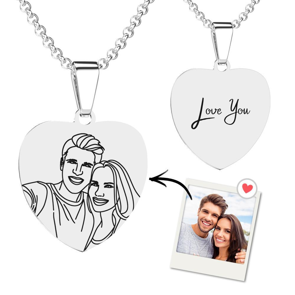 Custom Line Art Photo Engraved Necklace Stainless Steel Round Gift for Her - soufeelmy