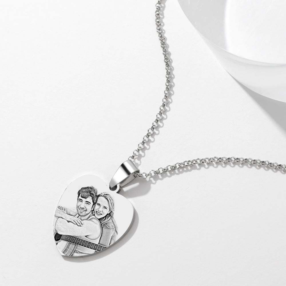 Heart Photo Calendar Engraved Tag Necklace With Engraving Stainless Steel Gifts for Her - soufeelmy