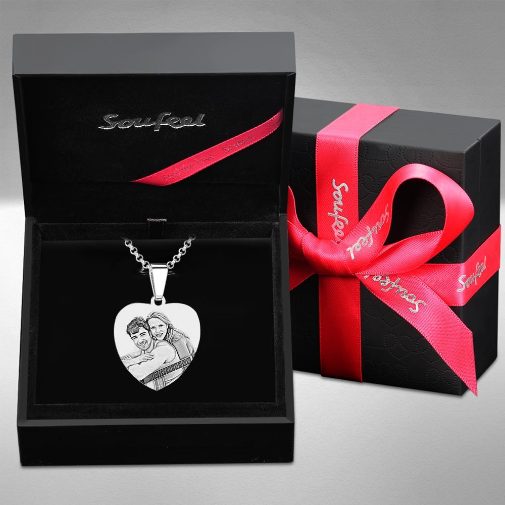 Heart Photo Calendar Engraved Tag Necklace With Engraving Stainless Steel Gifts for Her - soufeelmy