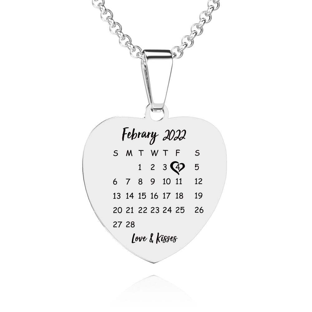 Heart Photo Calendar Engraved Tag Necklace With Engraving Stainless Steel Gifts for Her - soufeelmy