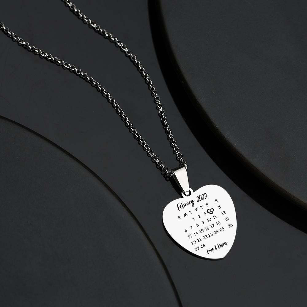 Heart Photo Calendar Engraved Tag Necklace With Engraving Stainless Steel Gifts for Her - soufeelmy