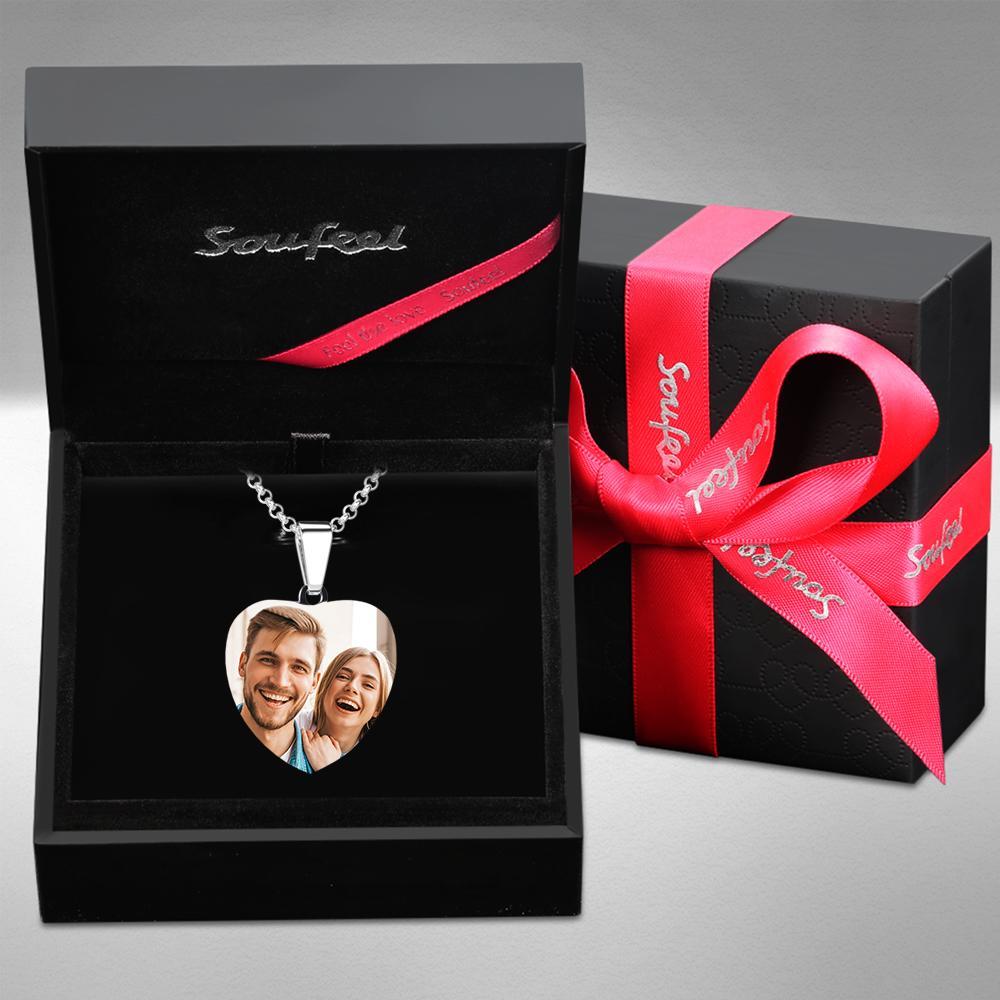 Heart Photo Calendar Engraved Tag Necklace With Engraving Stainless Steel Gifts for Her - soufeelmy