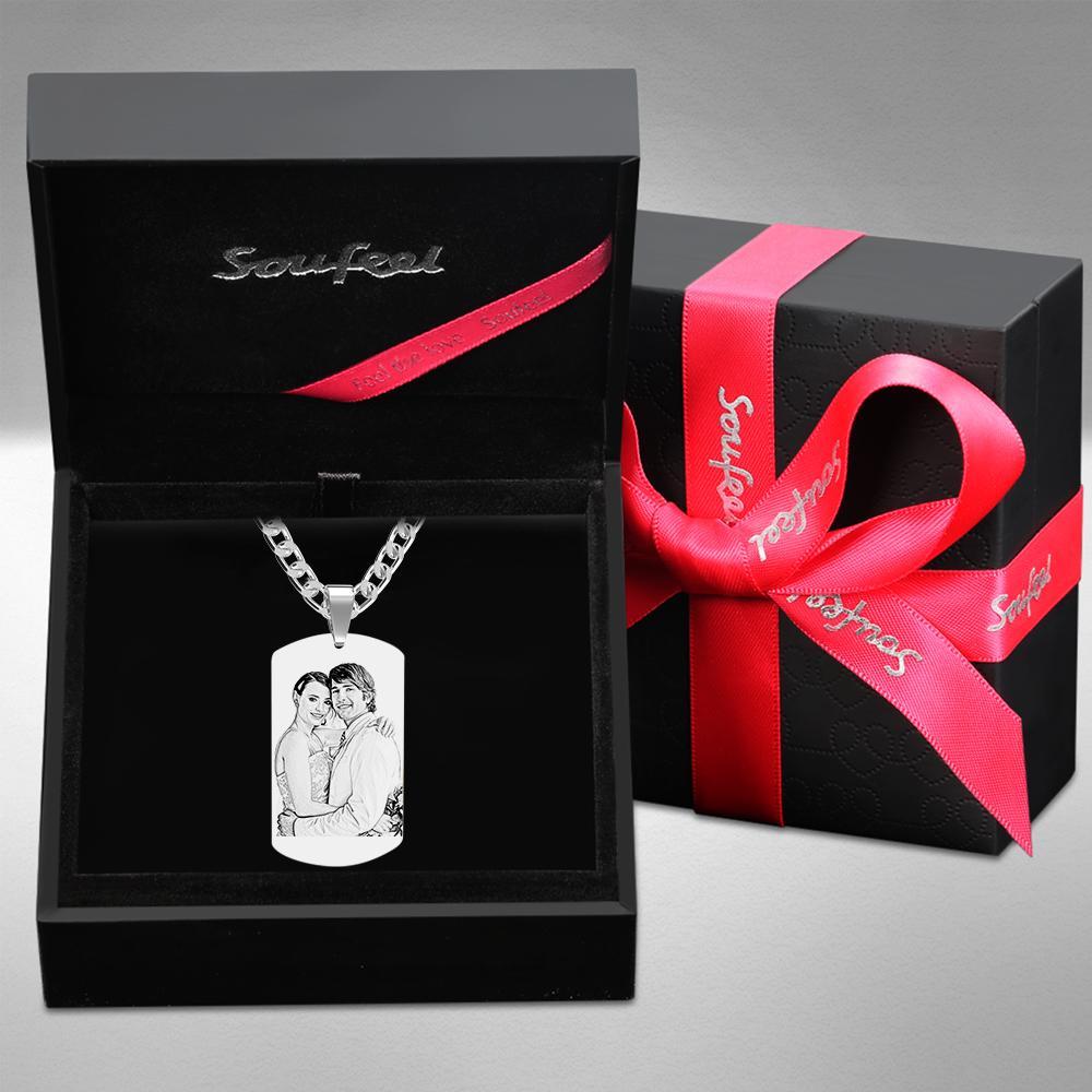 Heart Photo Calendar Engraved Tag Necklace With Engraving Stainless Steel Gifts for Her - soufeelmy