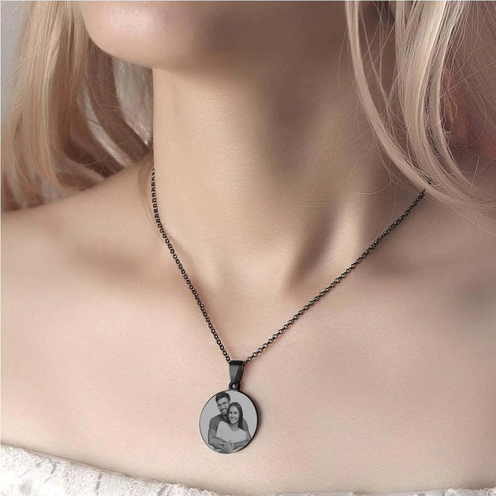 Custom Black Filter Romantic Photo Necklace Stainless Steel Valentine Gift For Couples - soufeelmy
