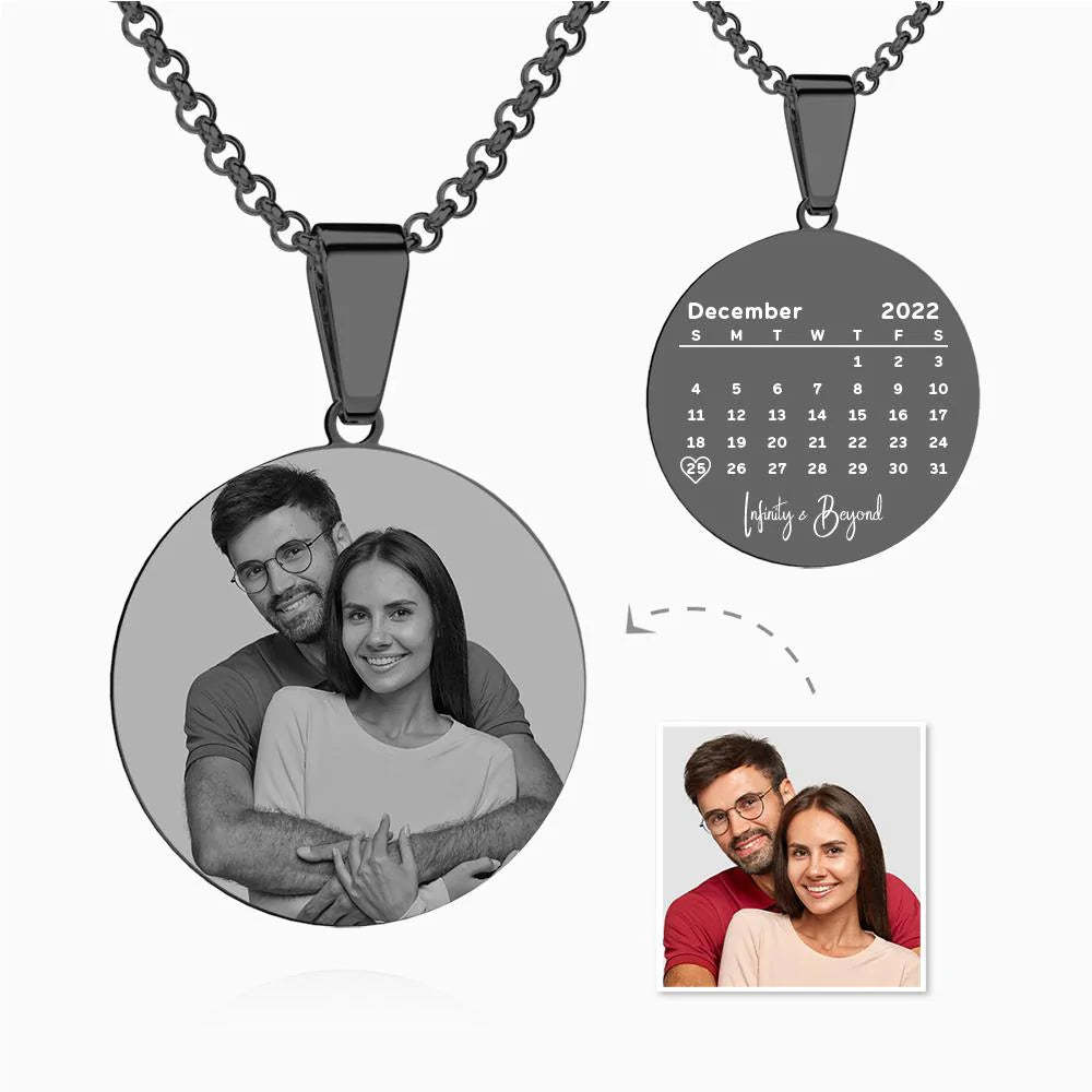 Custom Black Filter Romantic Photo Necklace Stainless Steel Valentine Gift For Couples - soufeelmy