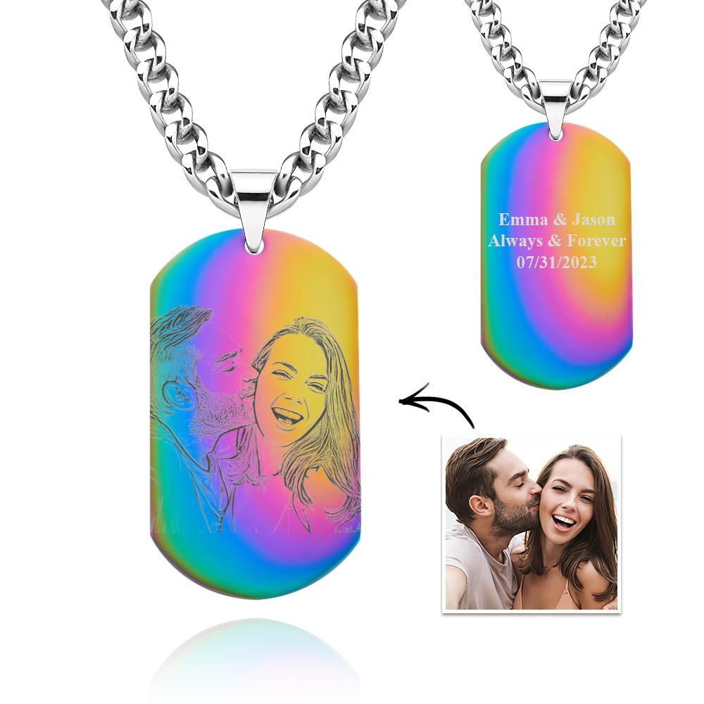 Custom Photo Dog Tag Pendant Necklace Engraving Date Text Pictures Stainless Steel Personalized Necklace for Men Women Boys Girls - soufeelmy