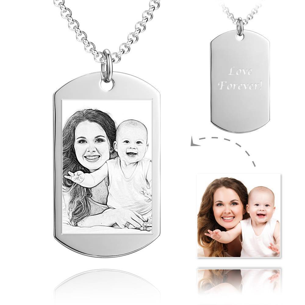 Unisex Photo Engraved Tag Necklace With Engraving Stainless Steel Silver -