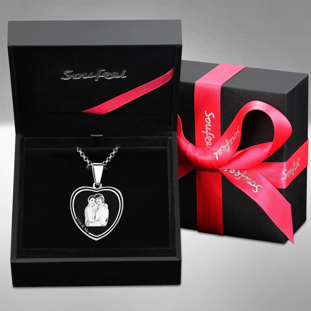 Photo Engraved Tag Necklace Heart-shaped with Engraving Gifts for Couple - soufeelmy