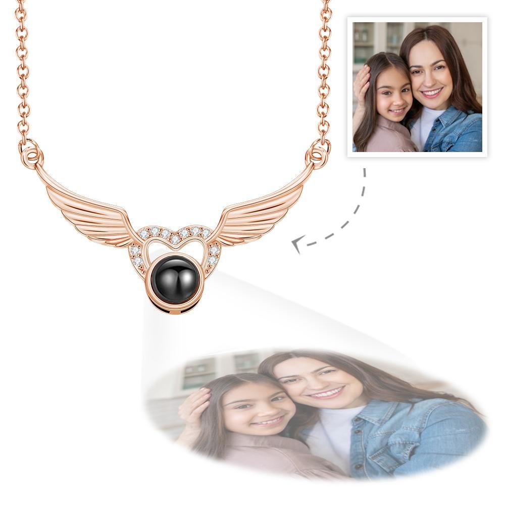 Custom Photo Projection Necklace Heart-shaped Wings Pendant Necklace Creative Gift - soufeelmy