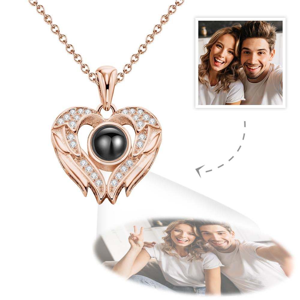 Custom Photo Projection Necklace Personalized Angel Wings Photo Necklace Unique Gifts