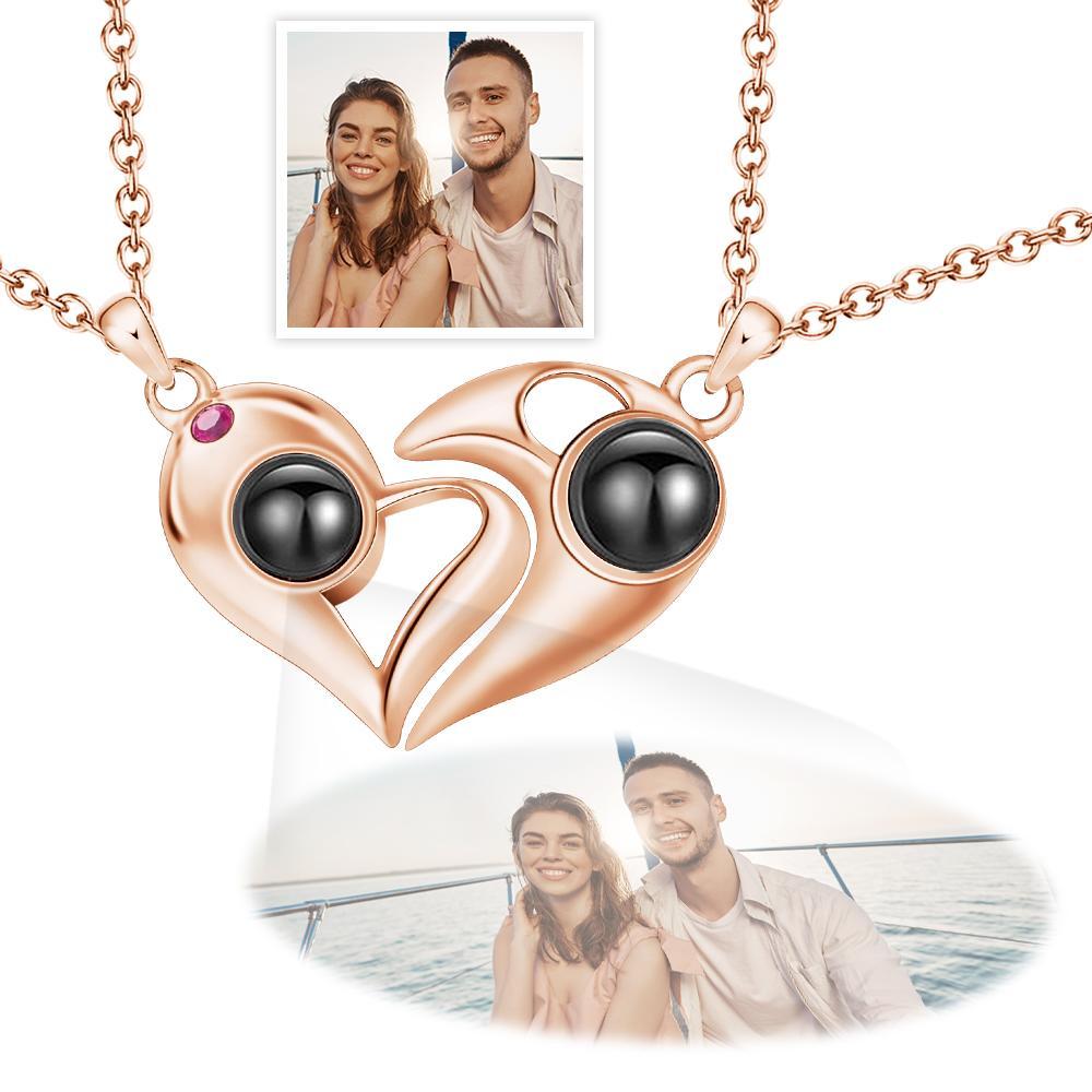 Custom Photo Projection Necklace Couple Matching Heart Gifts - soufeelmy