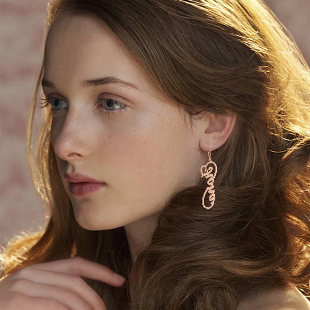 Name Earrings, Drop Earrings Rose Gold Plated Silver - Gift - 