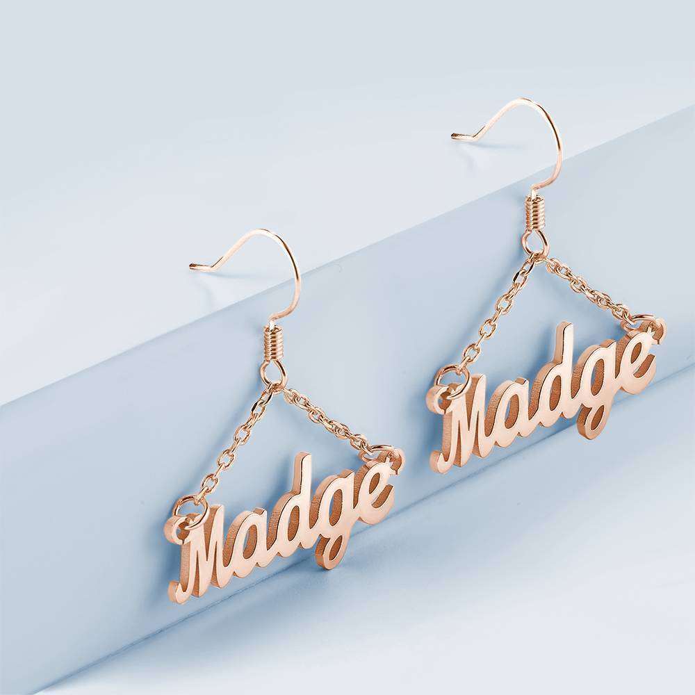 Custom Name Earrings Unique Gift Rose Gold Plated - Silver - 