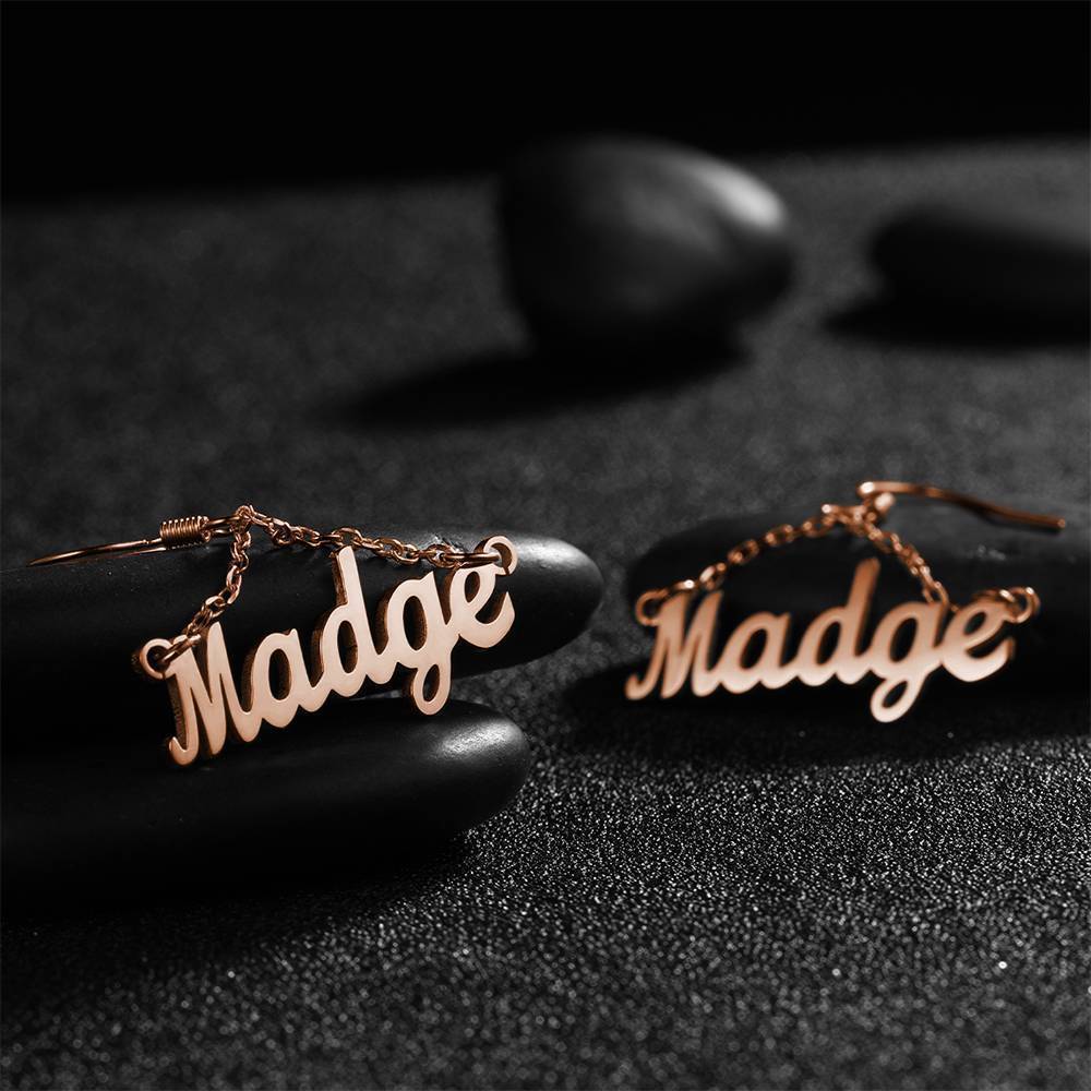 Custom Name Earrings Unique Gift Rose Gold Plated - Silver - 