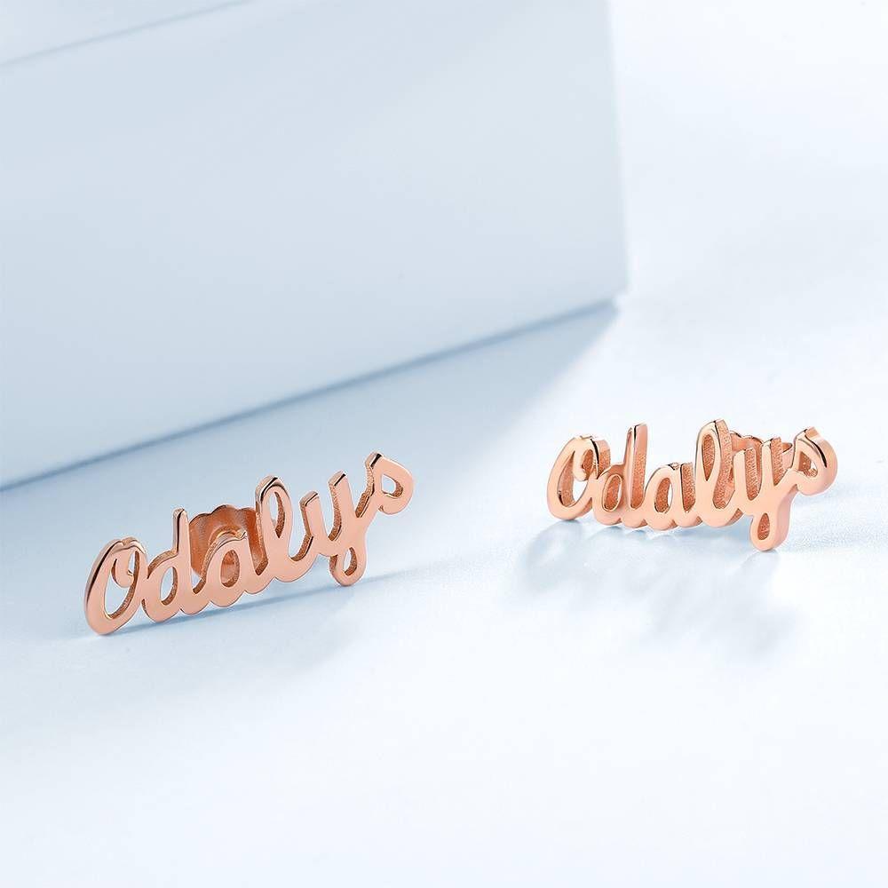 Custom Name Earrings, Name Studs Rose Gold Plated - Silver - 