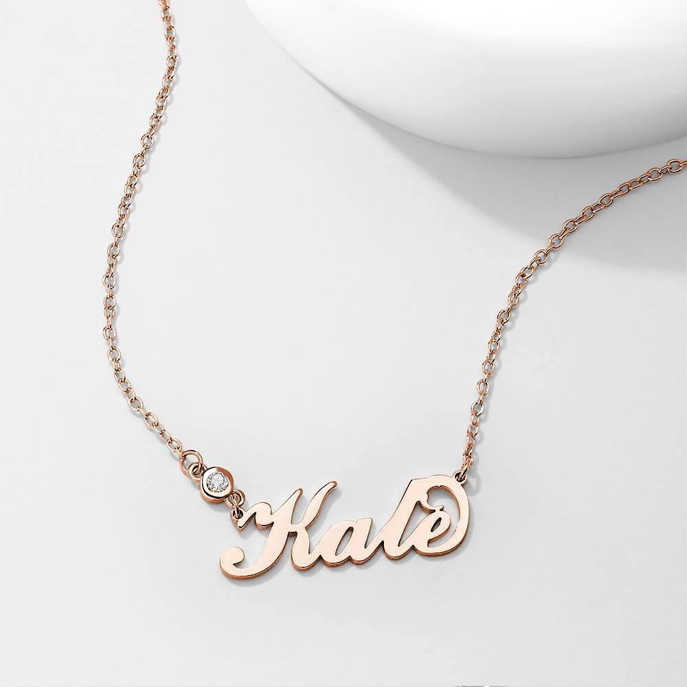 Personalized Birthstone Name Necklace Rose Gold Plated Silver - 