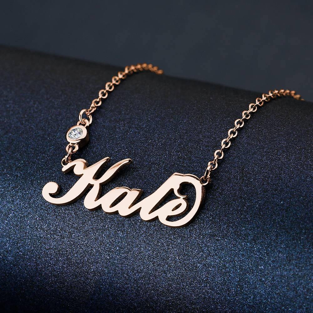 Personalized Birthstone Name Necklace Rose Gold Plated Silver - 
