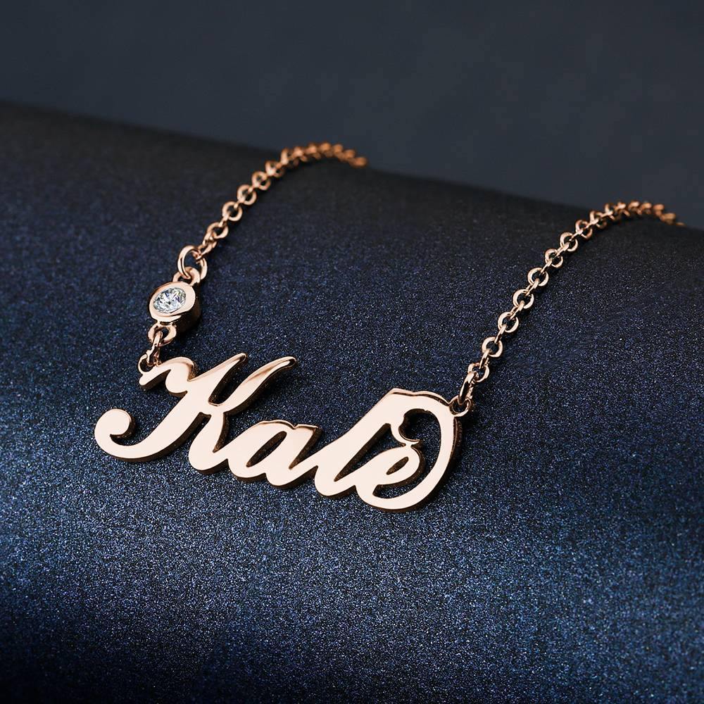 Personalized Birthstone Name Necklace Rose Gold Plated Silver - soufeelus