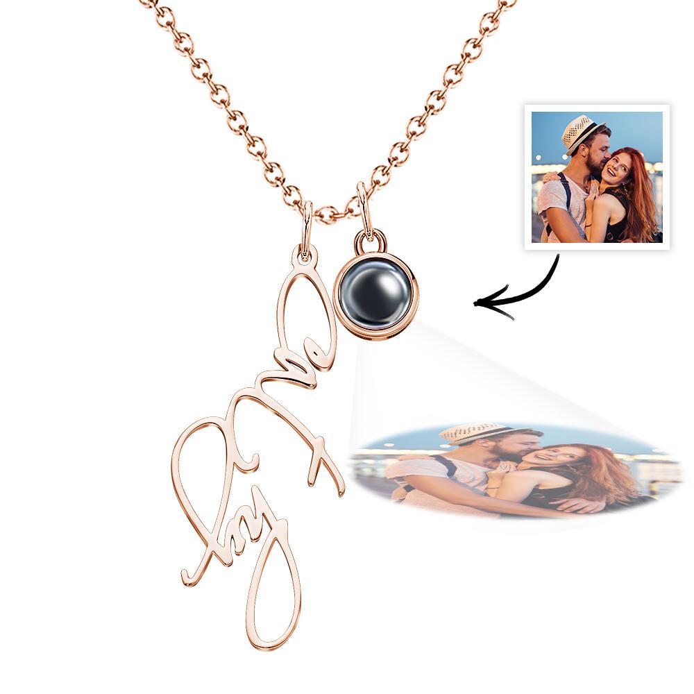 Personalized Photo Projection Custom Name Pendant Necklace in Silver Gold Rose Gold and Elegant Cable Style Chain - soufeelmy