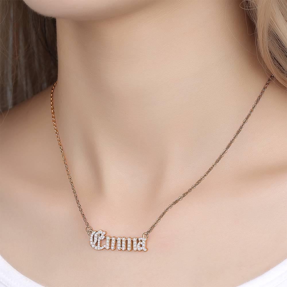 Old English Crystal Name Necklace, Silver Rose Gold Plated - Rose Gold - soufeelus