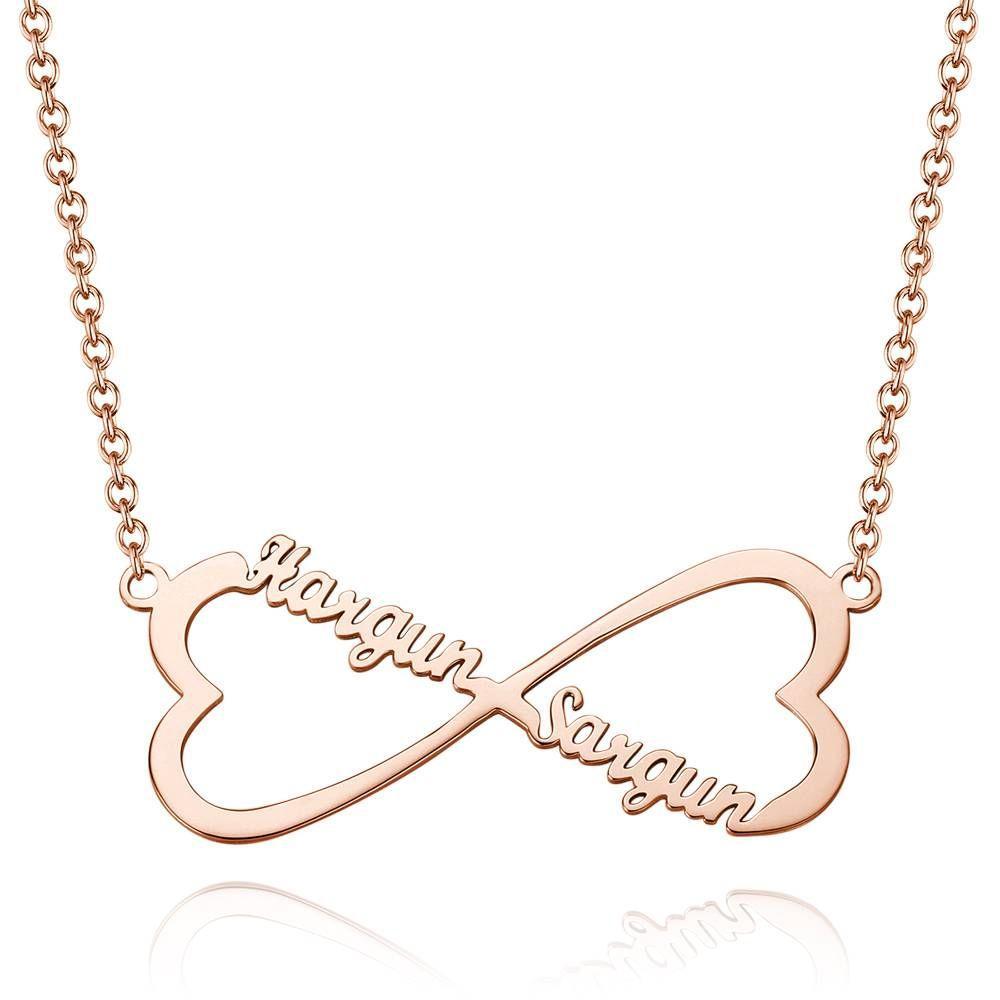 Name Necklace, Infinity Heart Necklace Two Names Rose Gold Plated - Silver - 