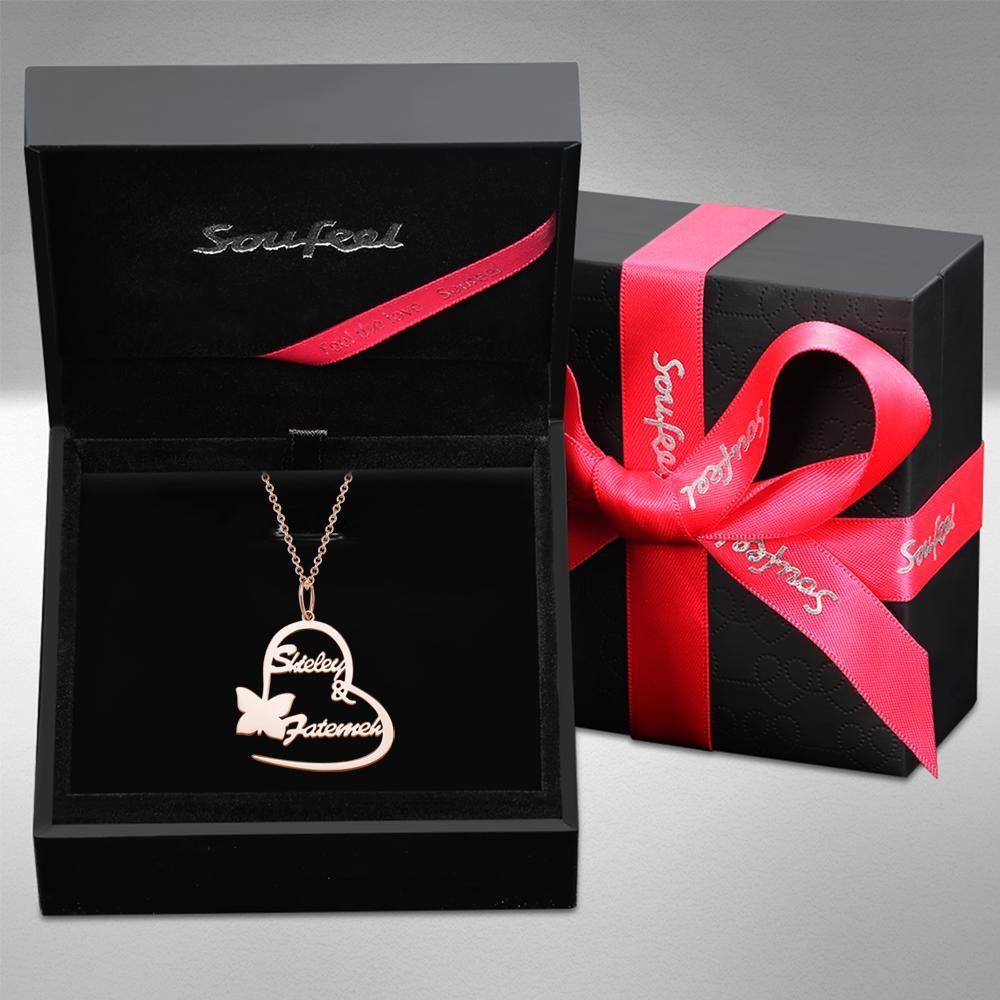 Name Necklace Couple's Necklace Heart-shaped with Little Butterfly Rose Gold Plated - 