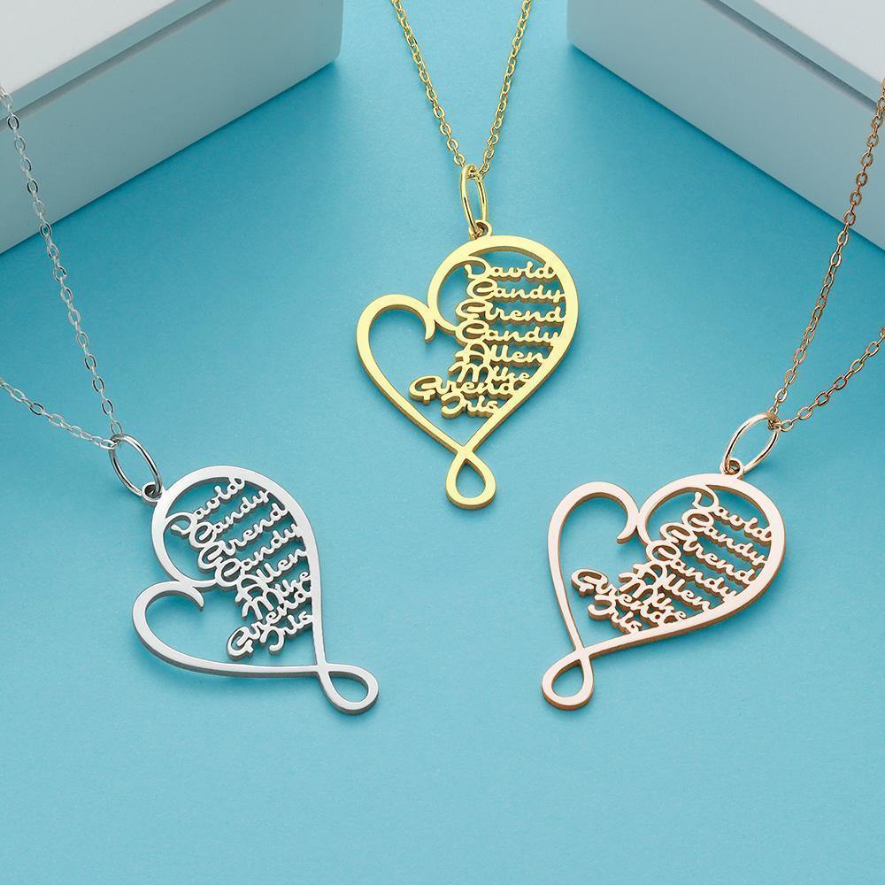 Name Necklace Heart-shaped 1-8 Names Family Gifts 14k Gold Plated - soufeelus